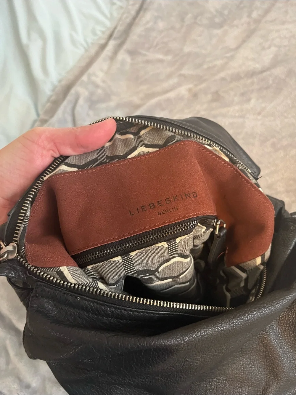 Liebeskind Black Leather Shoulder Bag with Braided Trim